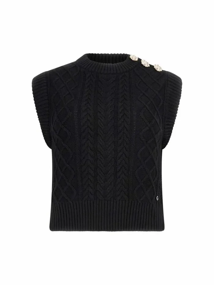 Women Cables Knit Sweater Top Black Guess Knitwear And Sweatshirts
