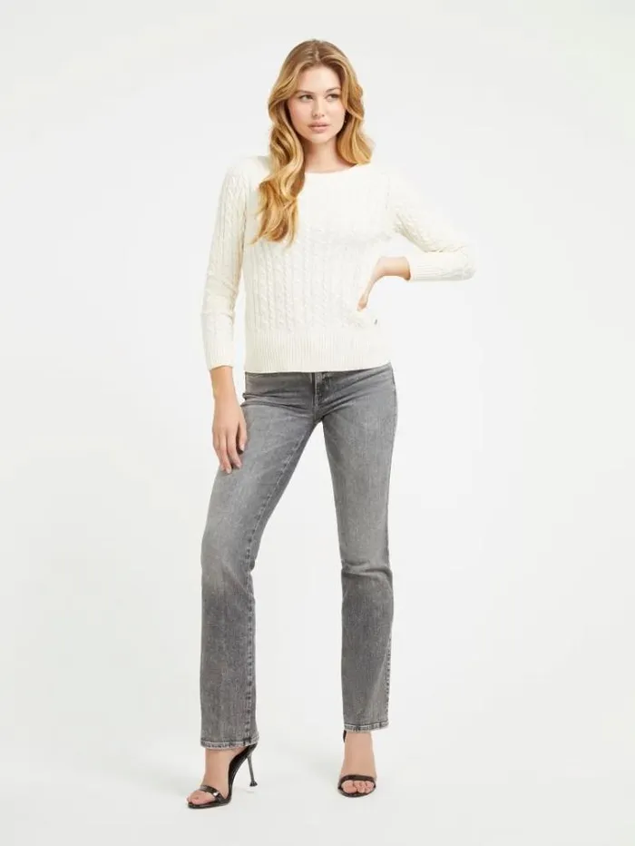 Women Cables Knit Sweater White Guess Knitwear And Sweatshirts
