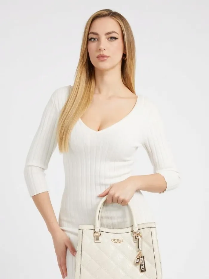 Women Caddie 4g Logo Patent Handbag Cream Guess Handbags