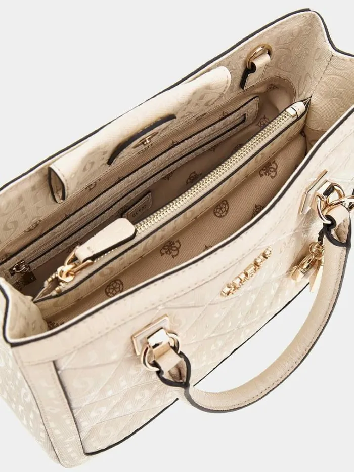 Women Caddie 4g Logo Patent Handbag Cream Guess Handbags