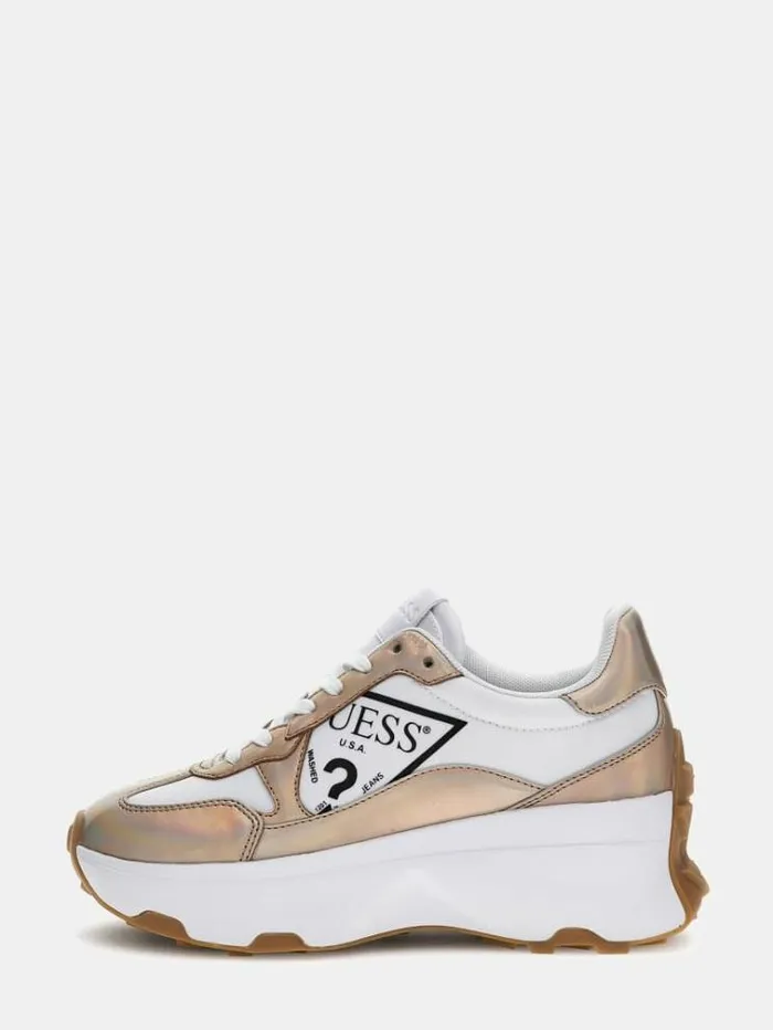 Women Calebb Foiled Running Shoes Gold Guess Sneakers