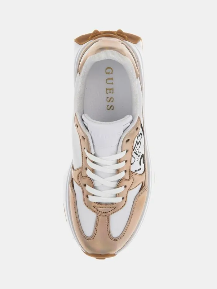 Women Calebb Foiled Running Shoes Gold Guess Sneakers