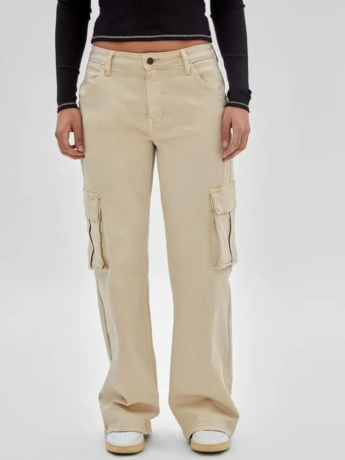 Women Cargo Denim Pant Beige Guess Relaxed