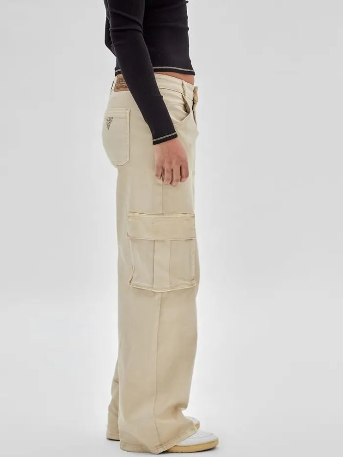 Women Cargo Denim Pant Beige Guess Relaxed