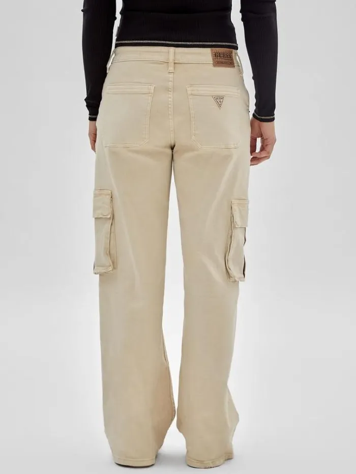 Women Cargo Denim Pant Beige Guess Relaxed