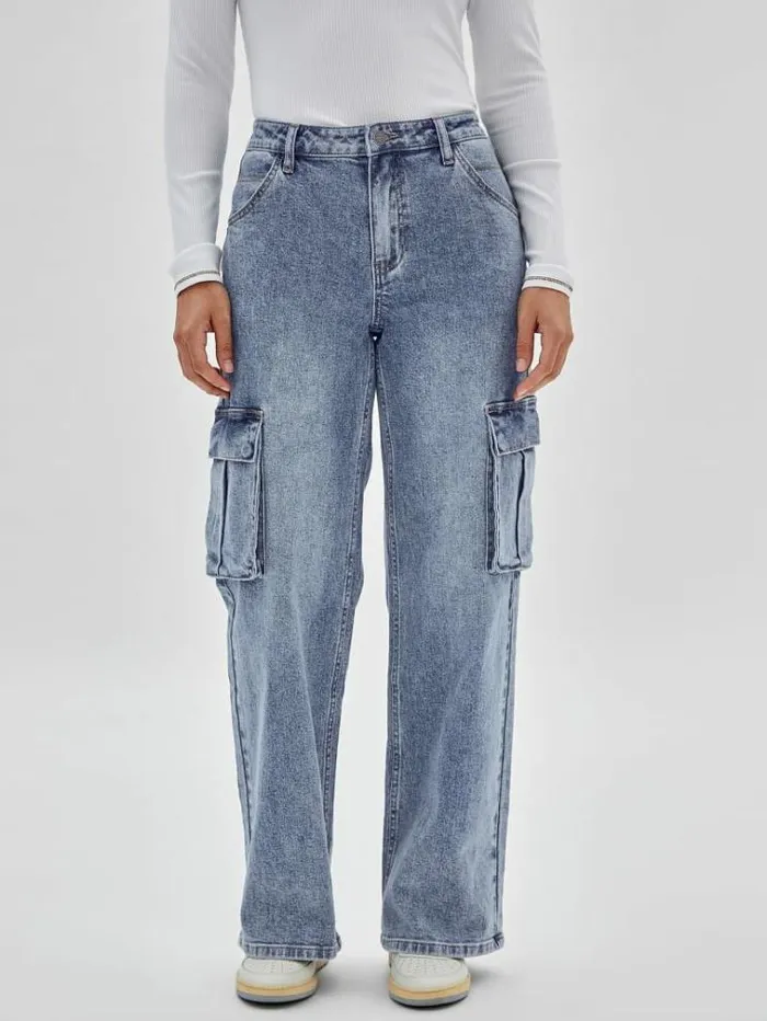 Women Cargo Denim Pant Blue Guess Relaxed