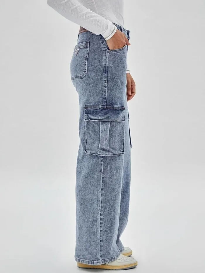 Women Cargo Denim Pant Blue Guess Relaxed