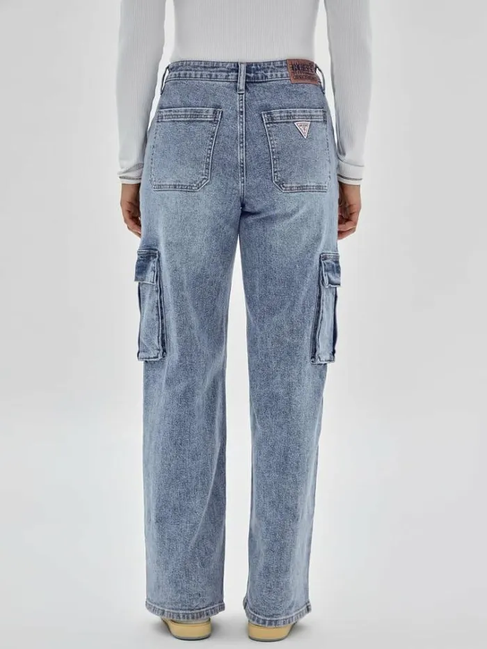 Women Cargo Denim Pant Blue Guess Relaxed