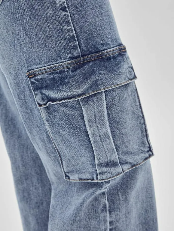 Women Cargo Denim Pant Blue Guess Relaxed
