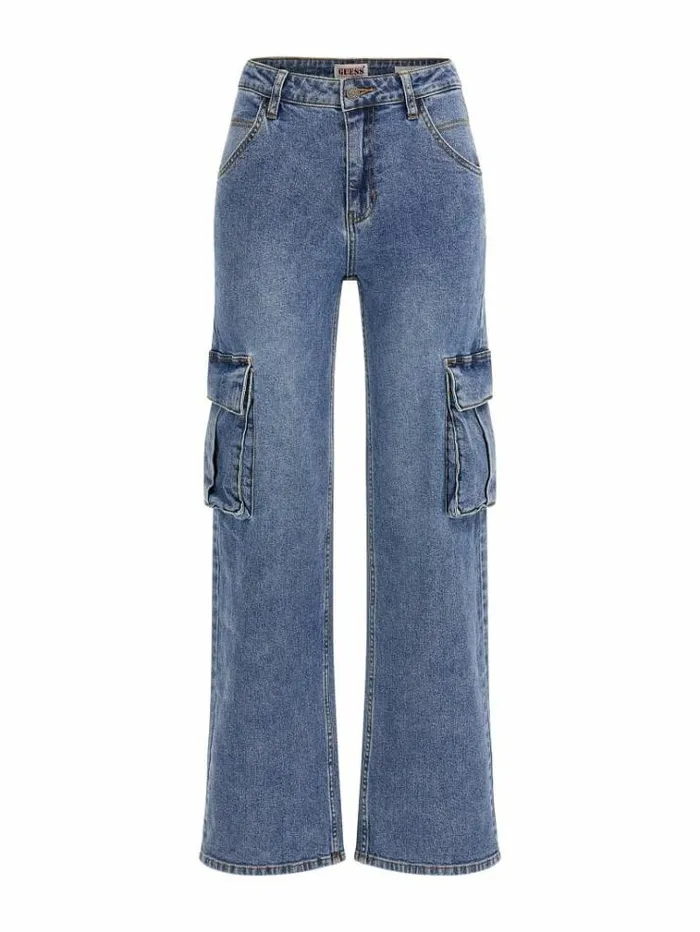Women Cargo Denim Pant Blue Guess Relaxed