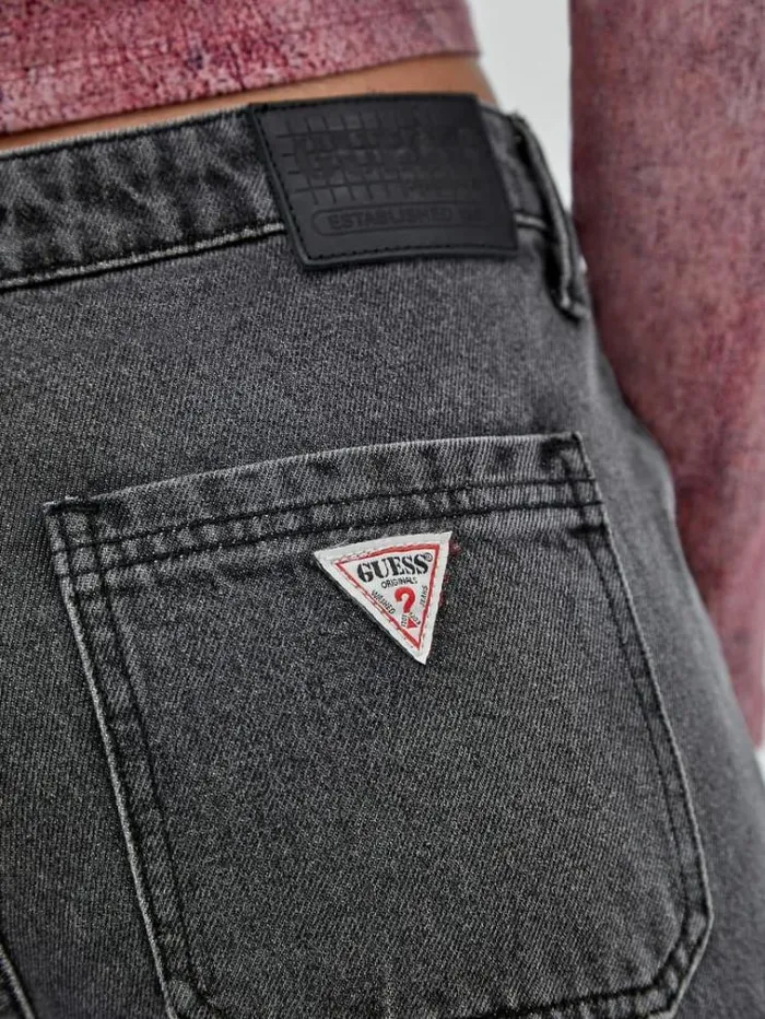 Women Cargo Denim Pants With Abrasions Grey Guess Relaxed