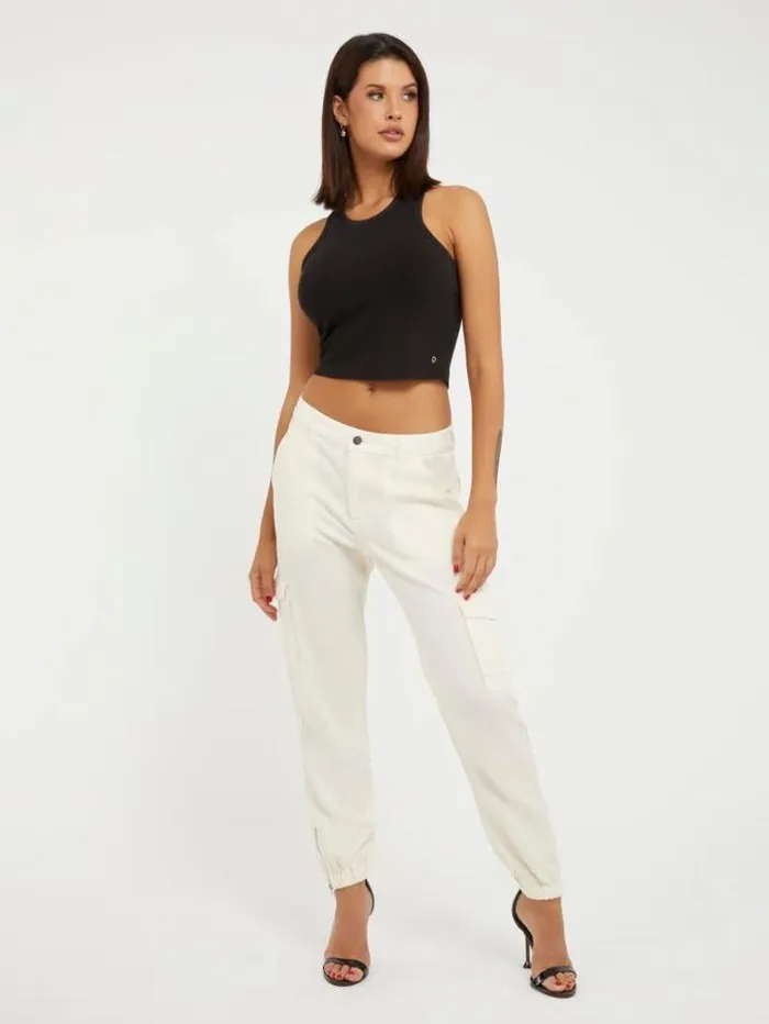 Women Cargo Pant White Guess Trousers