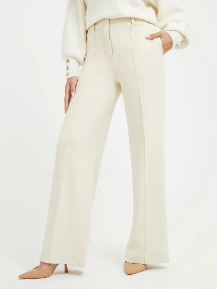 Women Chain Detail Wide Leg Pant White Guess Trousers