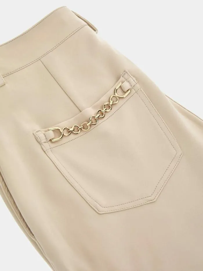Women Chain Detail Wide Leg Pant White Guess Trousers