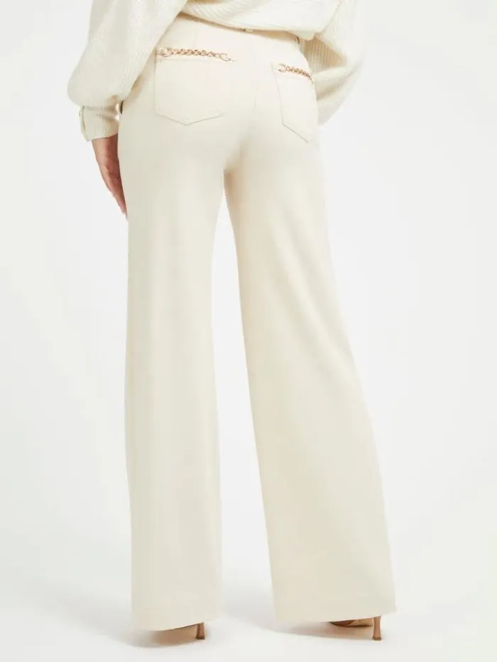 Women Chain Detail Wide Leg Pant White Guess Trousers