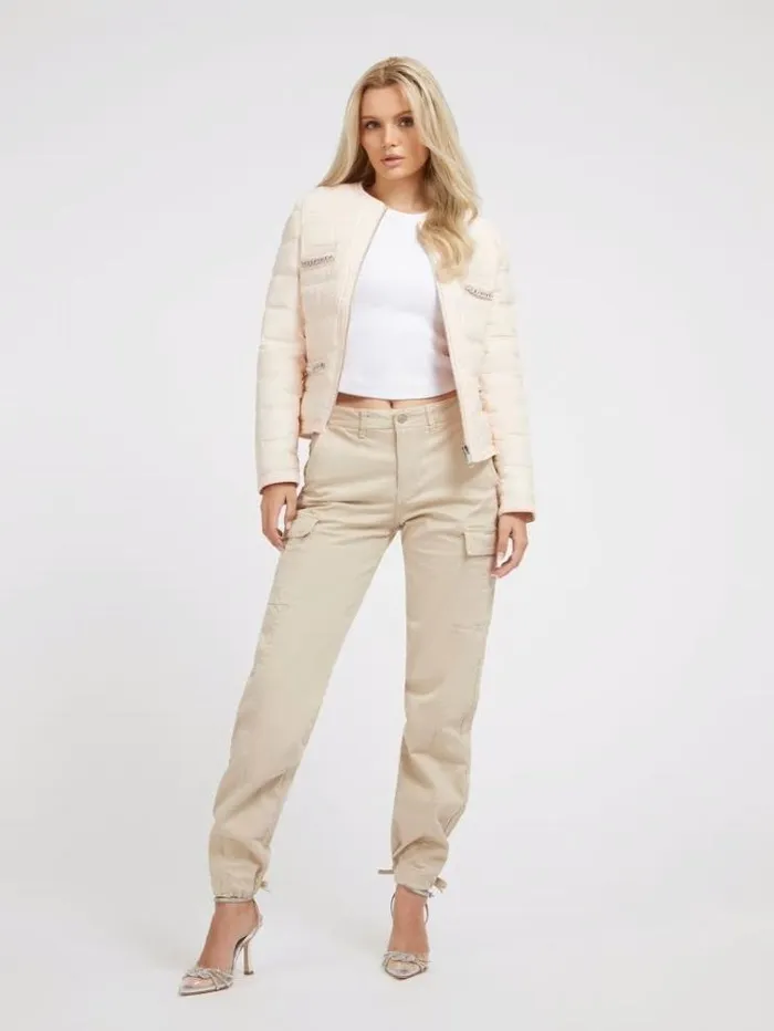 Women Chain Details Puffer Pink Guess Coats And Jackets