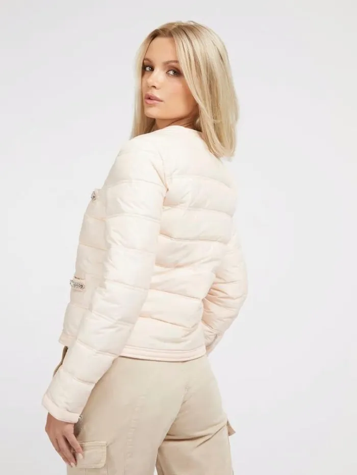 Women Chain Details Puffer Pink Guess Coats And Jackets