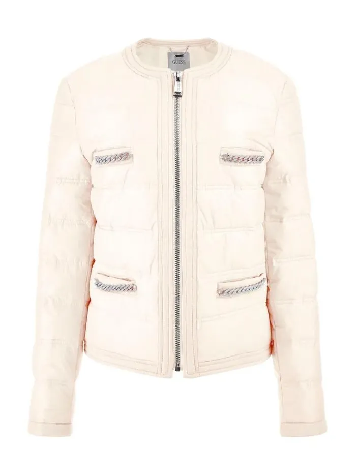 Women Chain Details Puffer Pink Guess Coats And Jackets