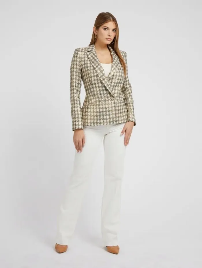 Women Check Blazer Green Multi Guess Coats And Jackets
