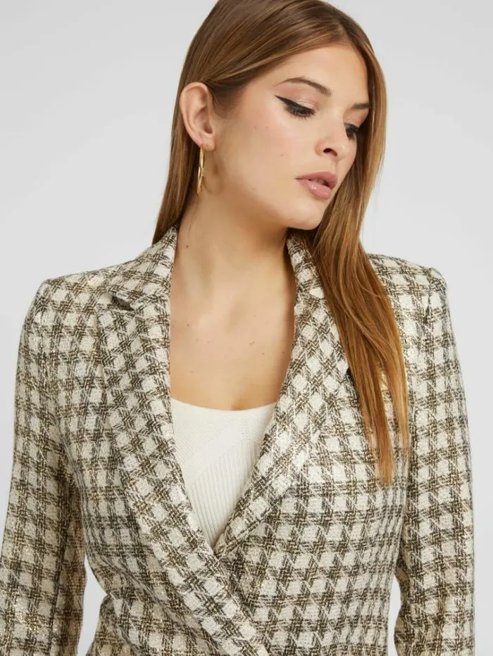 Women Check Blazer Green Multi Guess Coats And Jackets