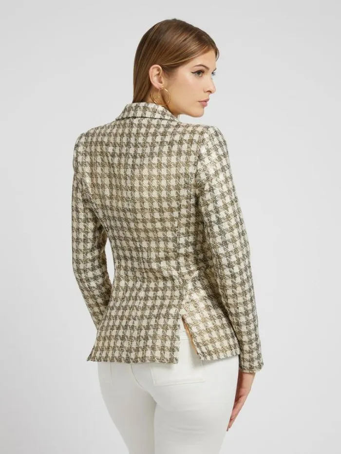 Women Check Blazer Green Multi Guess Coats And Jackets