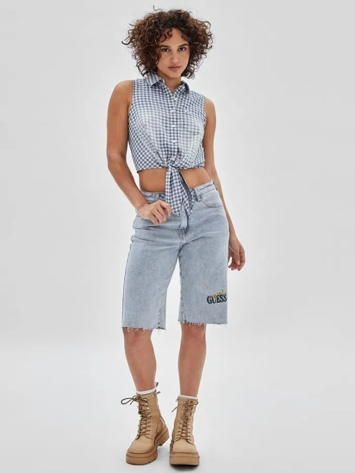 Women Checked Print Top Blue Multi Guess Tops And Shirts