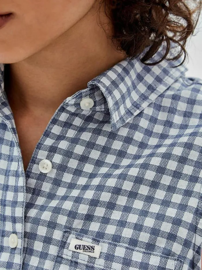 Women Checked Print Top Blue Multi Guess Tops And Shirts