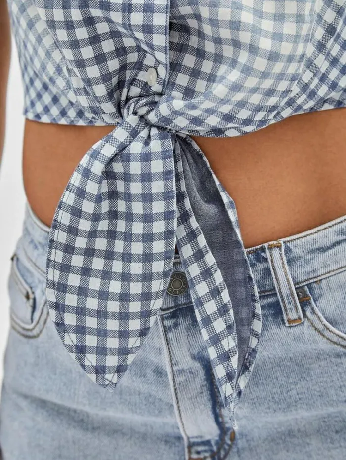 Women Checked Print Top Blue Multi Guess Tops And Shirts