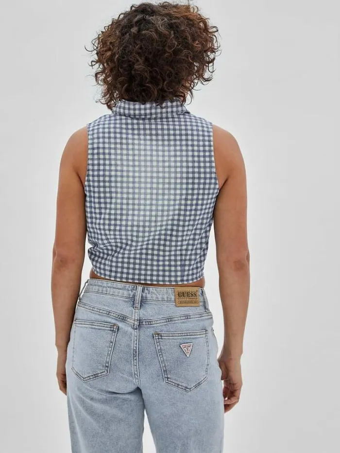 Women Checked Print Top Blue Multi Guess Tops And Shirts