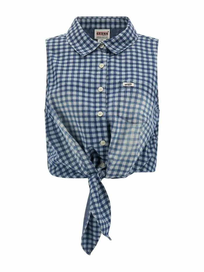 Women Checked Print Top Blue Multi Guess Tops And Shirts