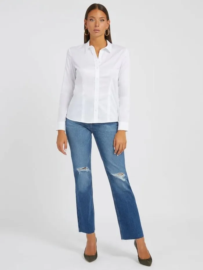 Women Classic Slim Fit Shirt White Guess Tops And Shirts