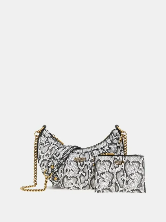 Women Clelia Pythonprint Crossbody Animalier White Guess Crossbody Bags