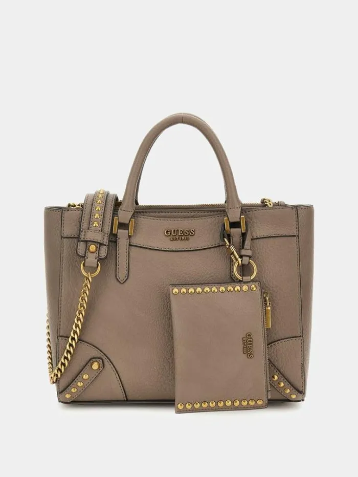 Women Clelia Studded Handbag Brown Guess Handbags