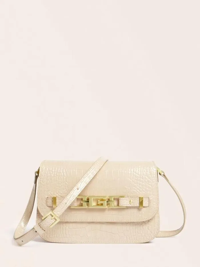 Women Cristina Real Leather Crossbody Bag Beige Guess Crossbody Bags