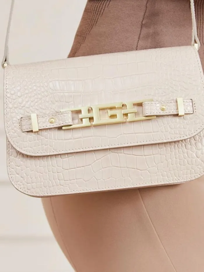 Women Cristina Real Leather Crossbody Bag Beige Guess Crossbody Bags