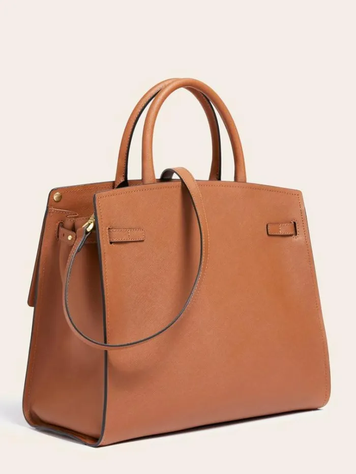 Women Cristina Real Leather Handbag Beige Guess Handbags