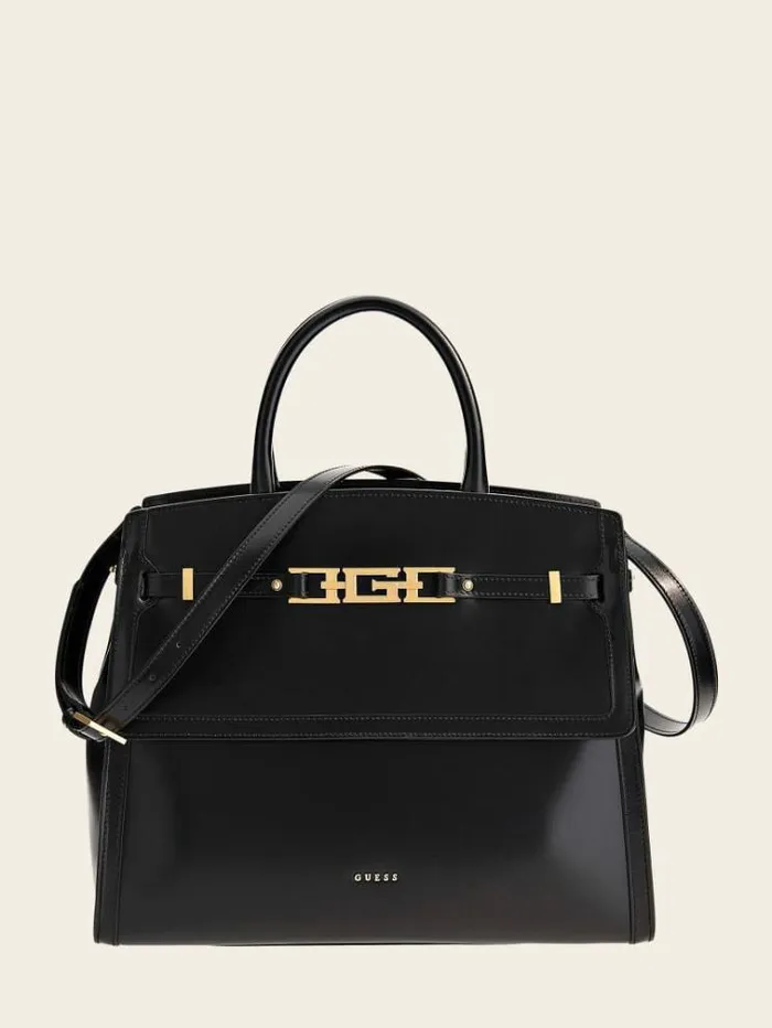 Women Cristina Real Leather Handbag Black Guess Handbags