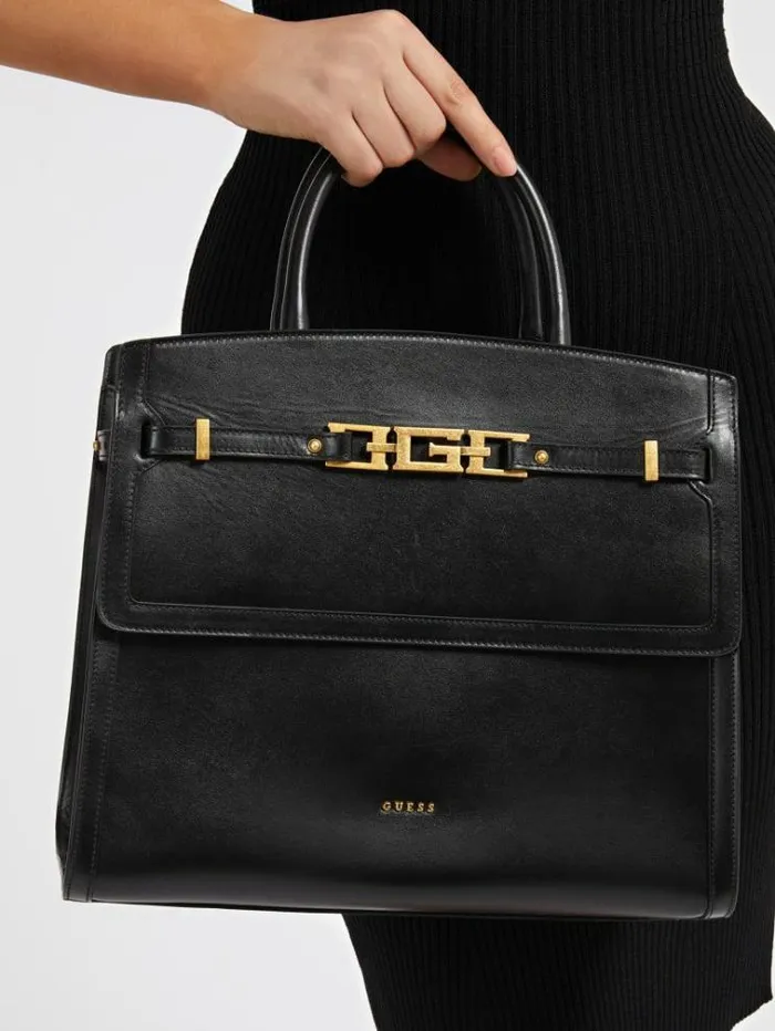 Women Cristina Real Leather Handbag Black Guess Handbags
