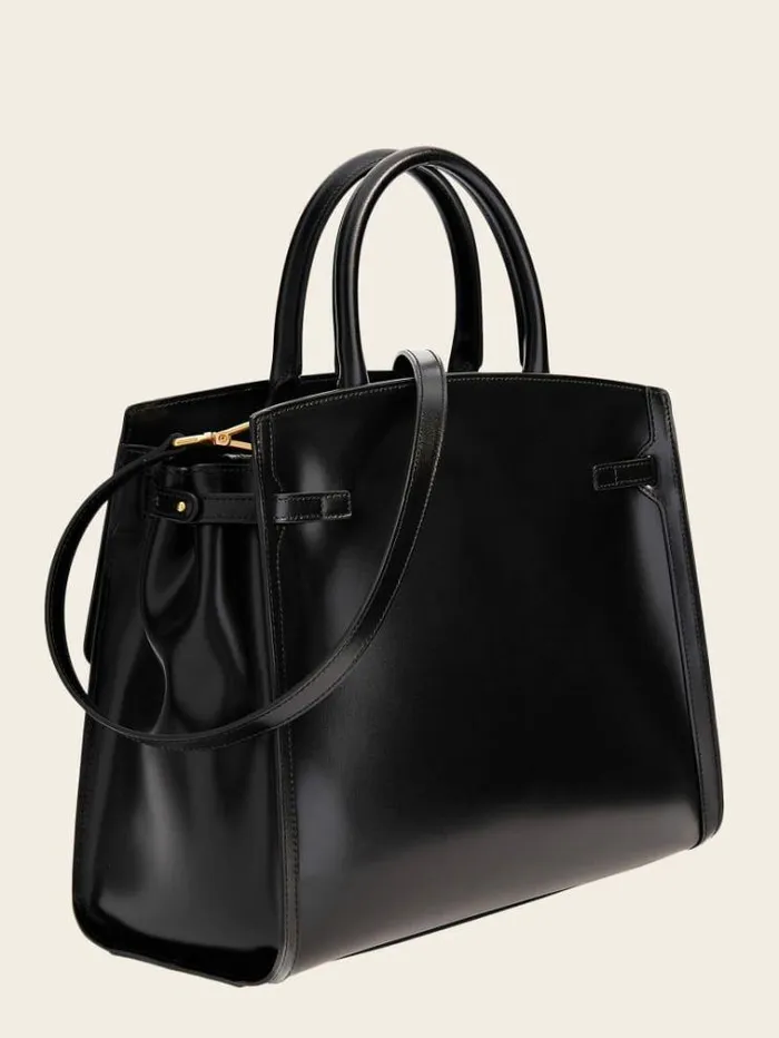 Women Cristina Real Leather Handbag Black Guess Handbags