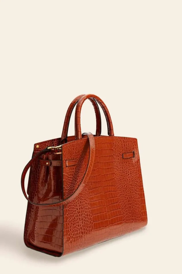 Women Cristina Real Leather Handbag Brown Guess Handbags
