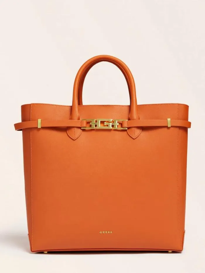Women Cristina Real Leather Handbag Orange Guess Shoppers