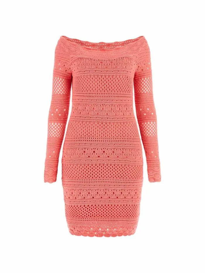 Women Crochet Sweater Dress Pink Guess Dresses And Jumpsuits