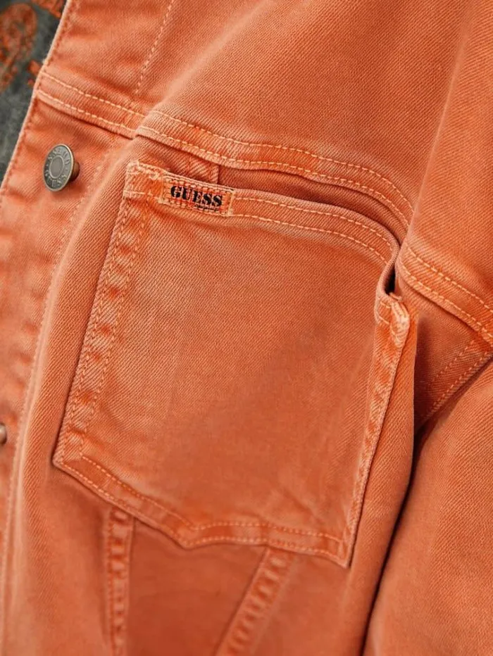 Women Crop Denim Jacket Orange Guess Coats And Jackets
