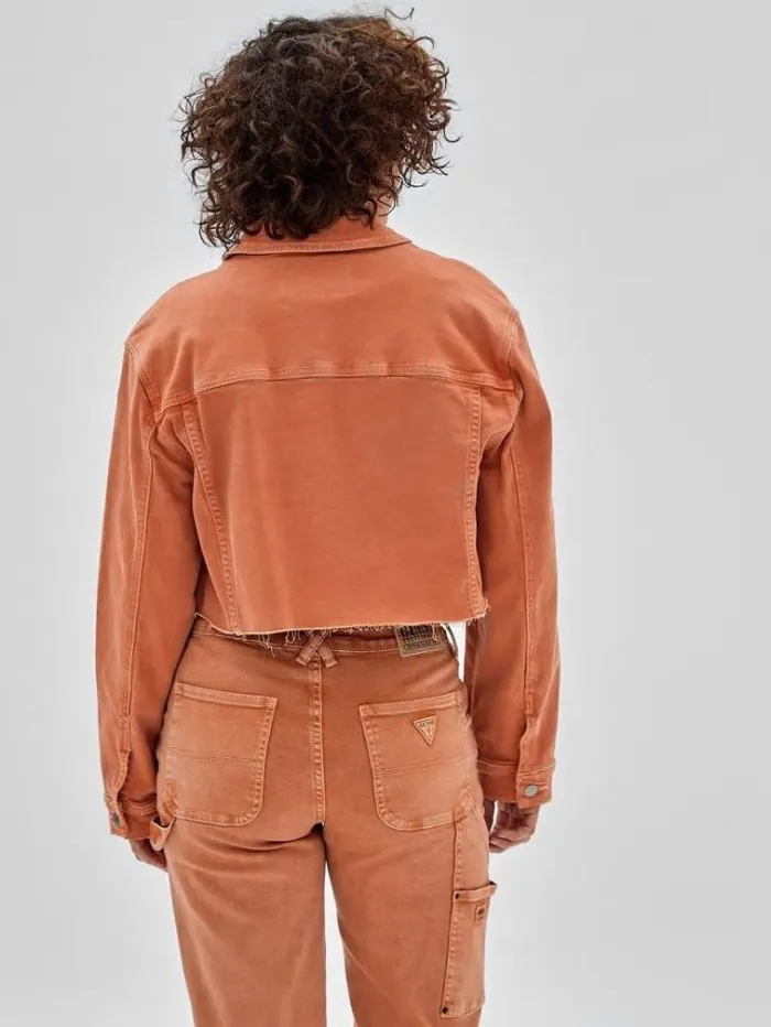 Women Crop Denim Jacket Orange Guess Coats And Jackets
