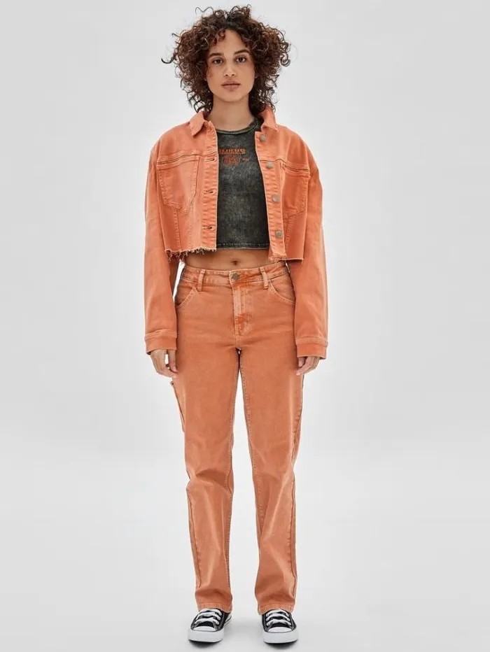 Women Crop Denim Jacket Orange Guess Coats And Jackets
