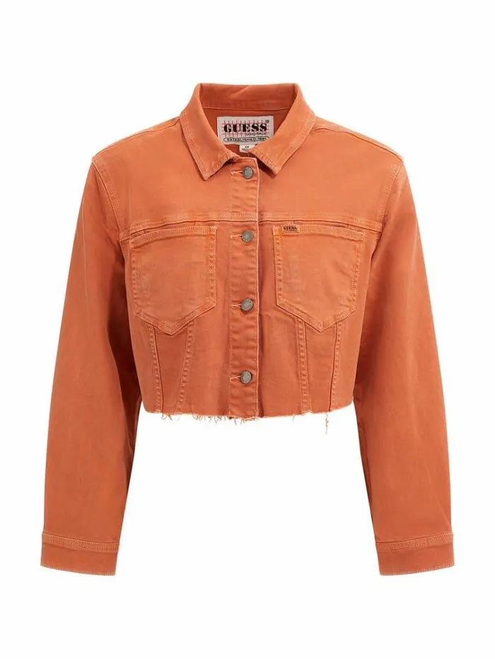 Women Crop Denim Jacket Orange Guess Coats And Jackets