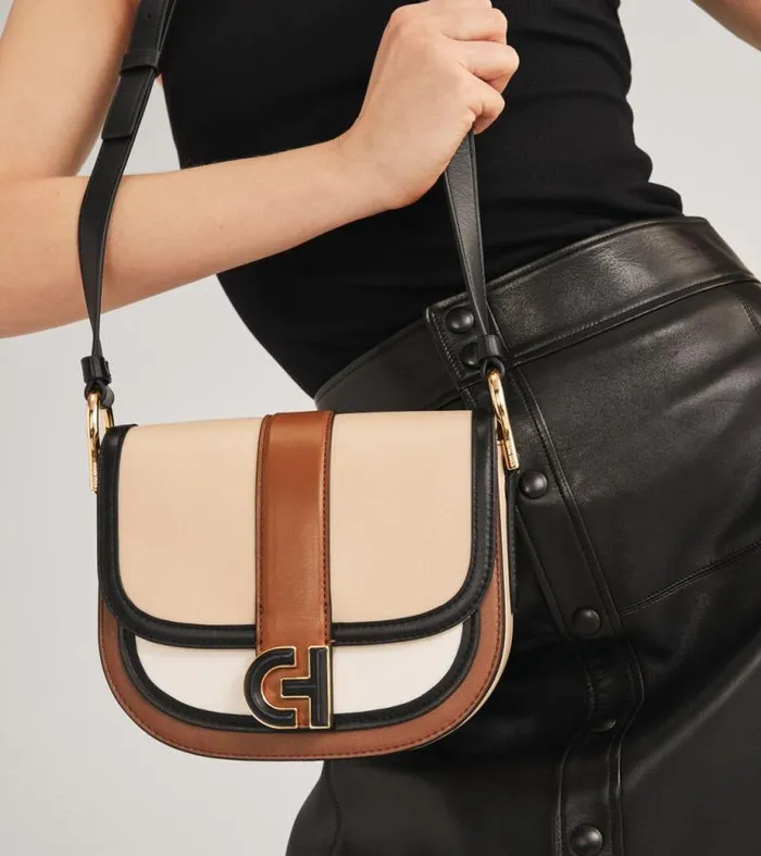 Women Crossbody Bags Cole Haan Essential Mini Saddle Bag British Tanivoryblack