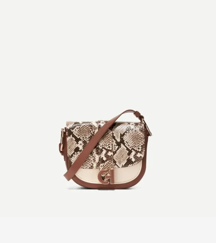 Women Crossbody Bags Cole Haan Essential Mini Saddle Snake Printsanddark Cuoio Brown