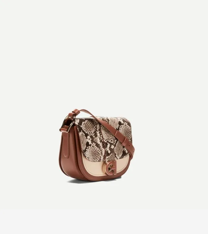 Women Crossbody Bags Cole Haan Essential Mini Saddle Snake Printsanddark Cuoio Brown