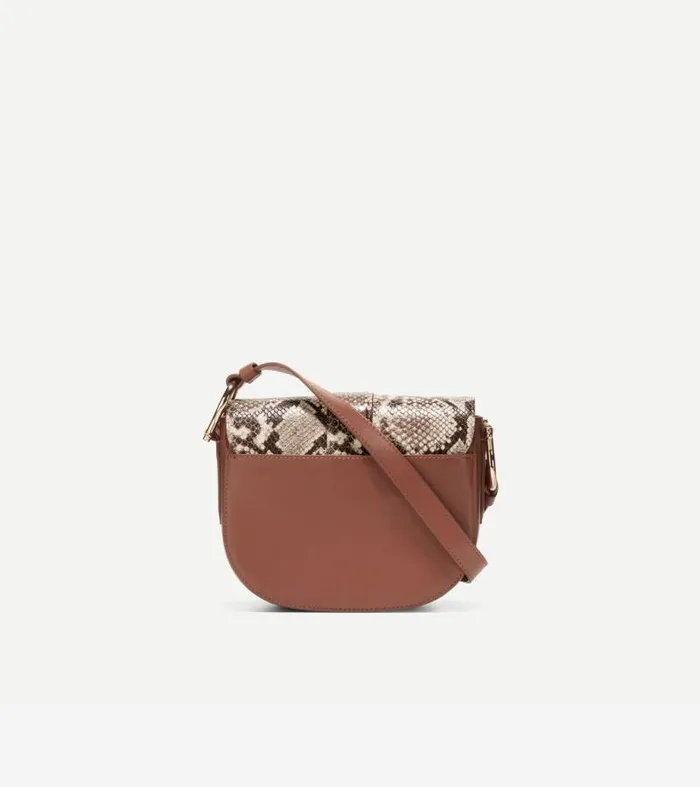 Women Crossbody Bags Cole Haan Essential Mini Saddle Snake Printsanddark Cuoio Brown